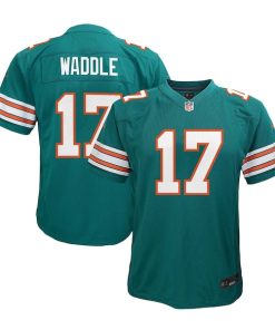Alternative view of Jaylen Waddle Miami Dolphins Nike Youth Alternate Player Game Jersey - Aqua