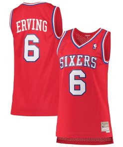 Julius Erving Philadelphia 76ers Women's 1982/83 Hardwood Classics Swingman Jersey - Red