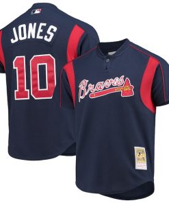 Chipper Jones Atlanta Braves Cooperstown Collection Mesh Batting Practice Button-Up Jersey - Navy