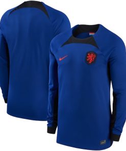 Netherlands National Team Nike 2022/23 Home Breathe Stadium Replica Blank Long Sleeve Jersey - Blue