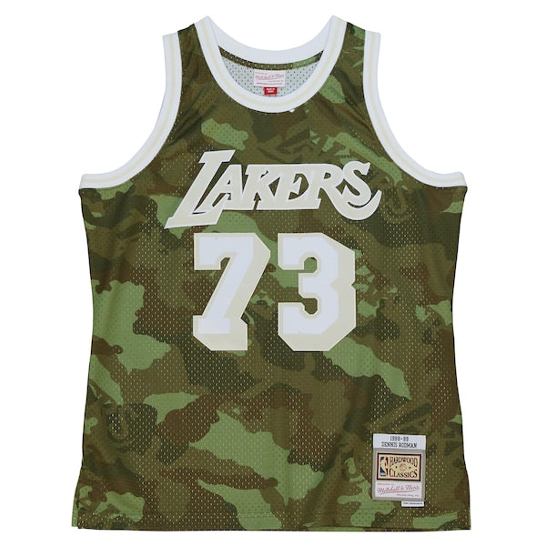 Dennis Rodman Los Angeles Lakers Hardwood Classics 1998/99 Ghost Green Swingman Jersey - Camo - Image 2