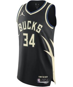 Alternative view of Giannis Antetokounmpo Milwaukee Bucks Jordan Brand Authentic Player Jersey - Statement Edition - Black