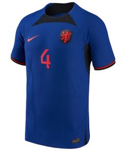 Alternative view of Virgil Van Dijk Netherlands National Team Nike 2022/23 Away Vapor Match Authentic Player Jersey - Blue