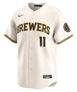 Alternative view of Jackson Chourio Milwaukee Brewers Nike Home Limited Player Jersey - Cream