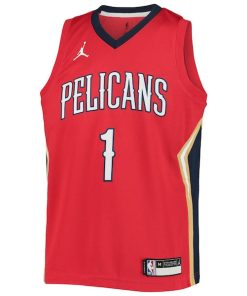 Alternative view of Zion Williamson New Orleans Pelicans Jordan Brand Youth 2020/21 Swingman Player Jersey - Statement Edition - Red