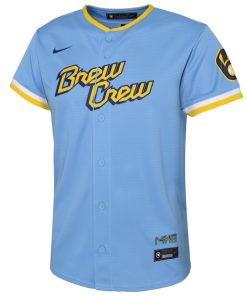 Alternative view of Milwaukee Brewers Nike Youth 2022 City Connect Replica Team Jersey - Powder Blue