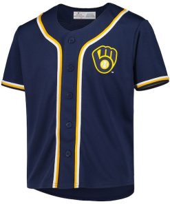 Alternative view of Youth Navy Milwaukee Brewers Full-Button Replica Jersey