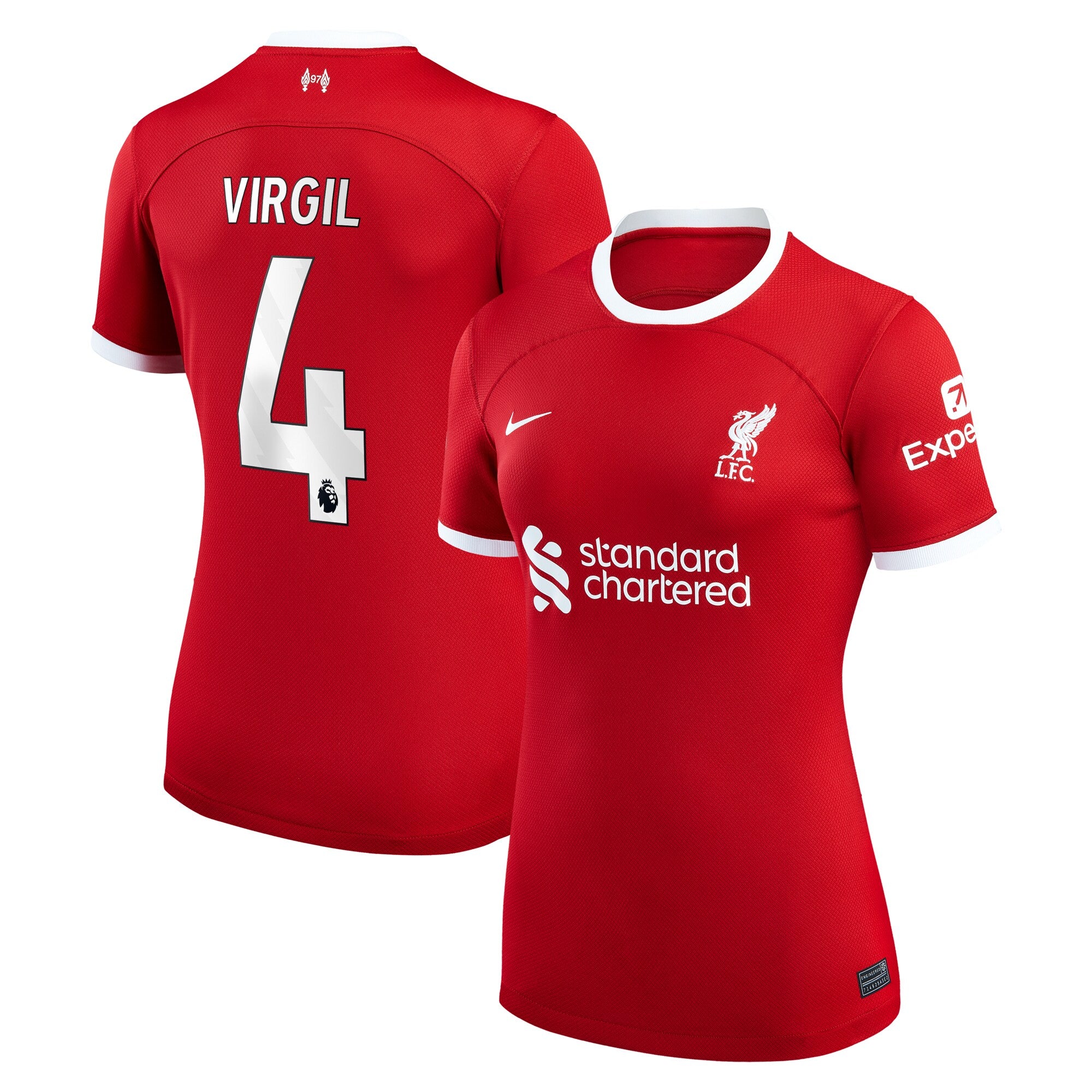 Virgil van Dijk Liverpool Nike Women's 2023/24 Away Replica Player Jersey - White/Red - Image 5