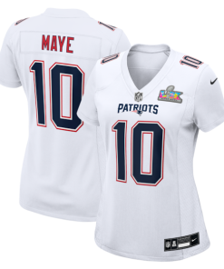 Alternative view of Women's New England Patriots Drake Maye Nike Super Bowl LX Patch Tundra Fashion Game Jersey - White/Black/Silver