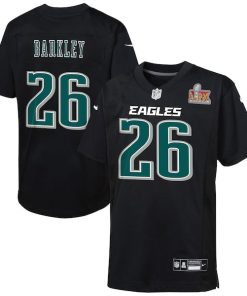 Saquon Barkley Philadelphia Eagles Nike Youth Super Bowl LIX Patch Fashion Game Player Jersey - Carbon Black