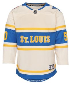 Alternative view of Jordan Binnington St. Louis Blues Youth 2025 NHL Winter Classic Premier Player Jersey - Cream