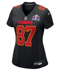 Alternative view of Travis Kelce Kansas City Chiefs Nike Women's Super Bowl LVIII Carbon Fashion Game Player Jersey - Black