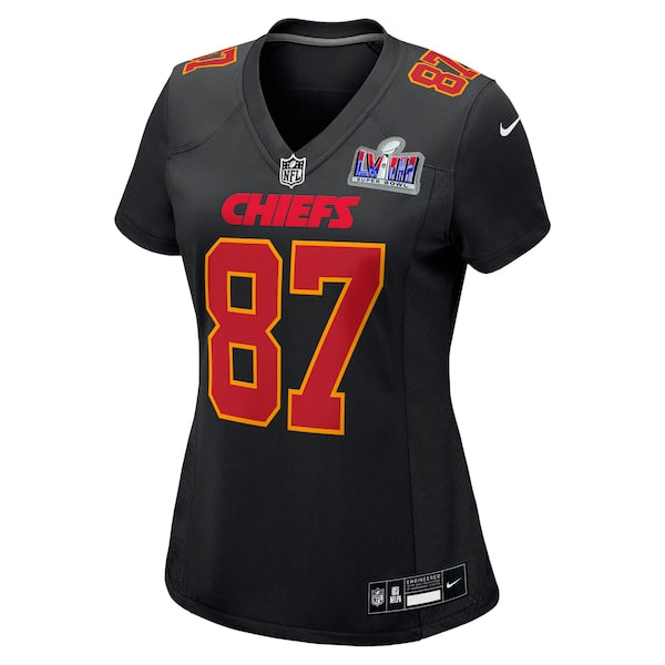 Travis Kelce Kansas City Chiefs Nike Women's Super Bowl LVIII Carbon Fashion Game Player Jersey - Black - Image 2