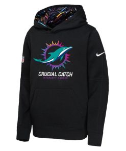 Alternative view of Miami Dolphins Nike Youth 2024 NFL Crucial Catch Pullover Hoodie - Black