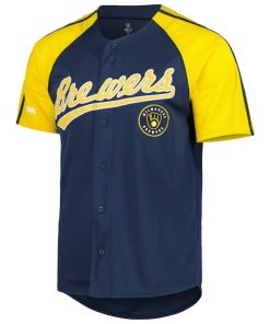 Alternative view of Milwaukee Brewers Stitches Button-Down Raglan Fashion Jersey - Navy