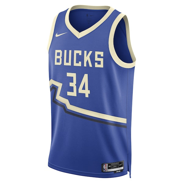 Giannis Antetokounmpo Milwaukee Bucks Nike Unisex 2024/25 Swingman Player Jersey - City Edition - Royal - Image 2