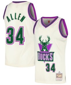 Ray Allen Milwaukee Bucks Chainstitch Swingman Jersey - Cream
