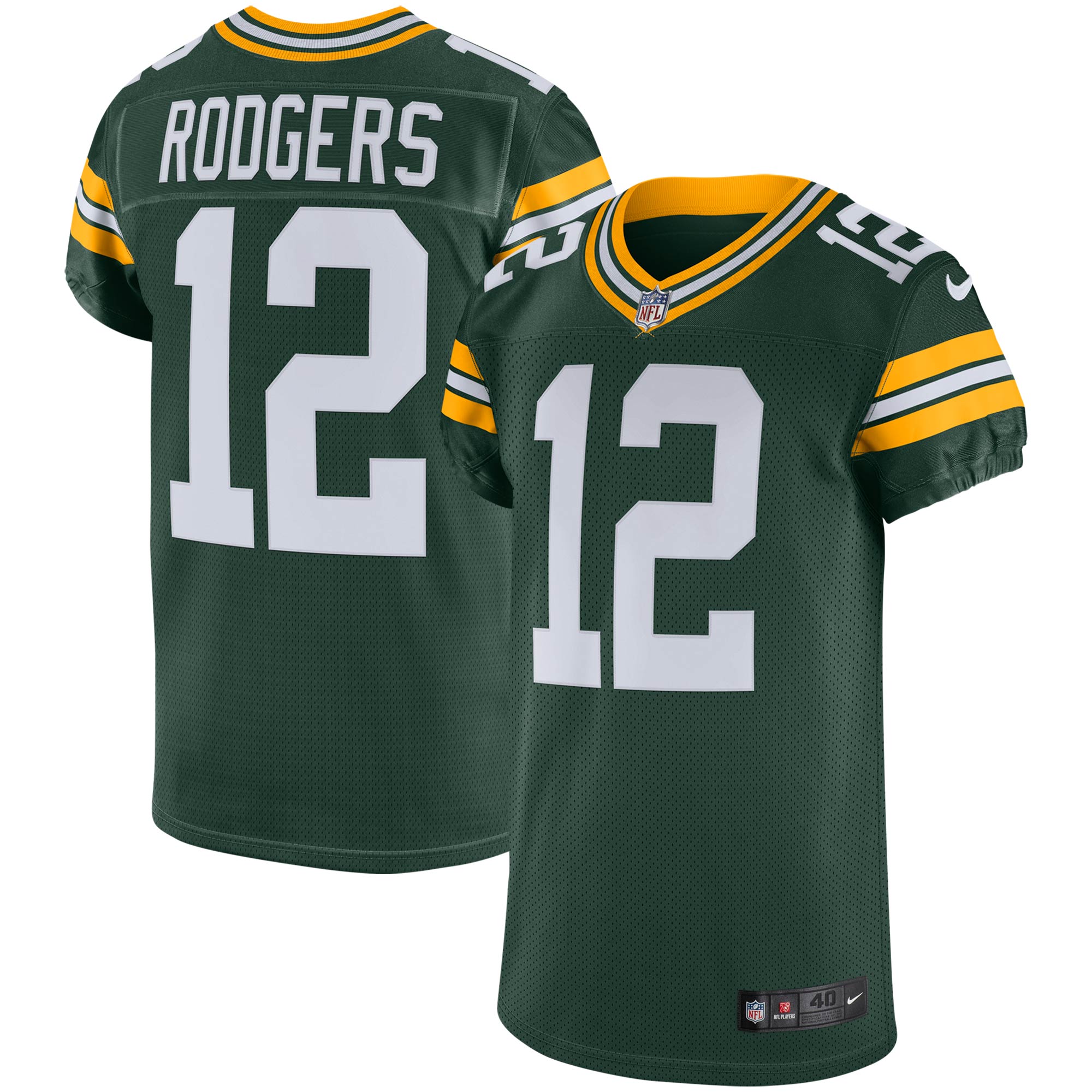 Aaron Rodgers Green Bay Packers Nike Classic Elite Player Jersey - White/Green - Image 5