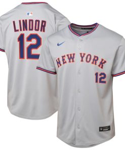 Alternative view of Francisco Lindor New York Mets Nike Youth Road Limited Jersey?¨C Gray/Rush Blue