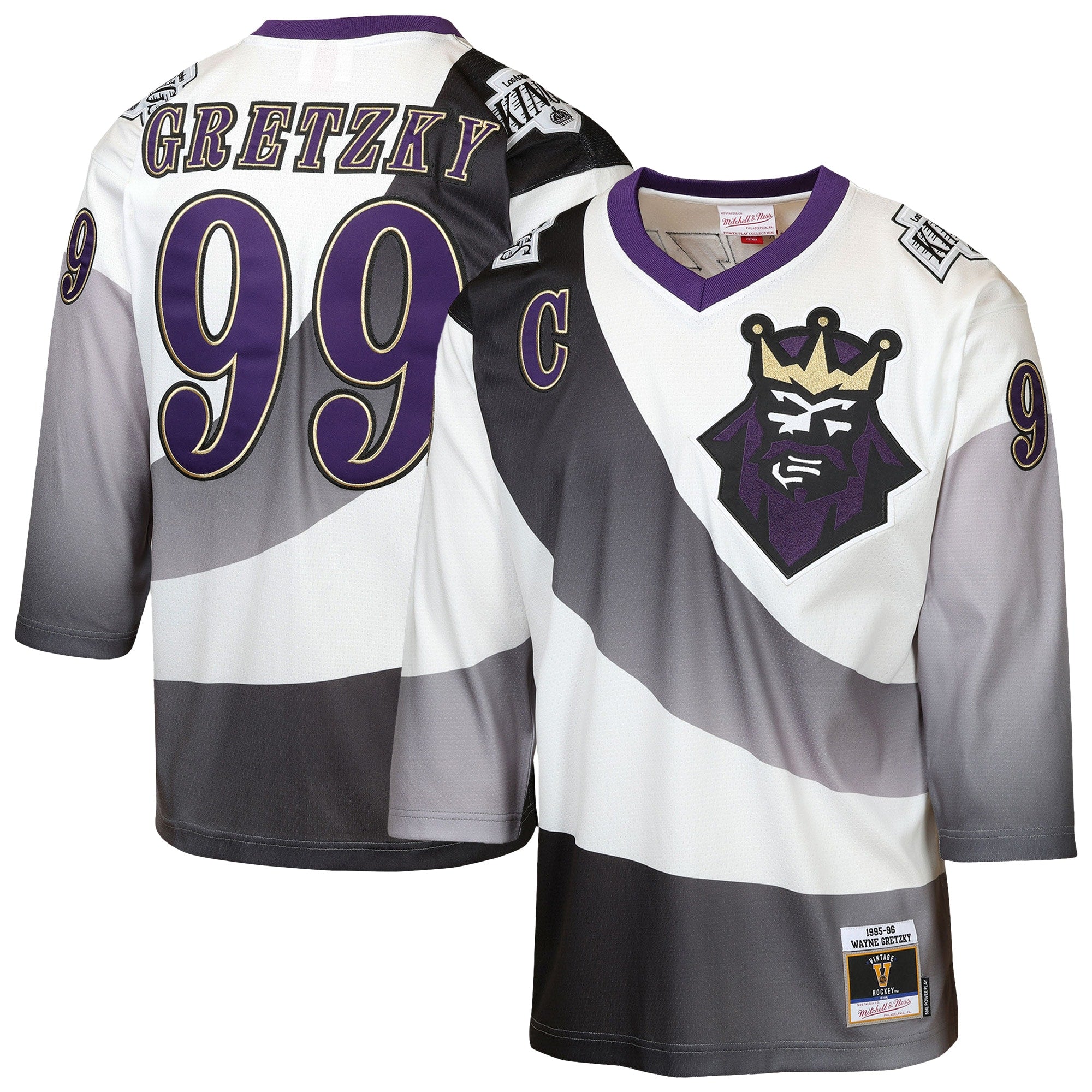 Wayne Gretzky Los Angeles Kings Youth 1992/93 Captain Patch Power Play Player Jersey - Black/White - Image 4