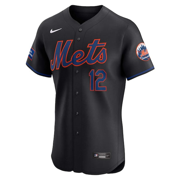 Francisco Lindor New York Mets Nike Alternate Elite Sponsor Patch Player Jersey - Black - Image 3