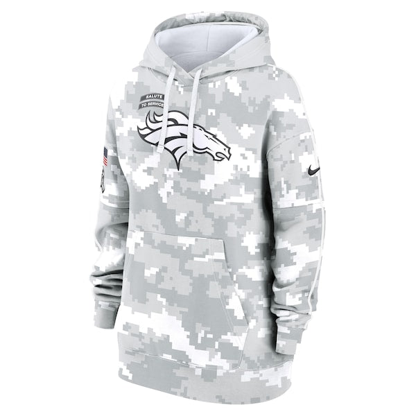 Denver Broncos Nike Women's 2024 Salute To Service Club Fleece Pullover Hoodie - Arctic Camo - Image 2