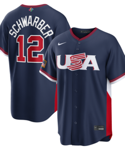 Men's USA Baseball Kyle Schwarber Nike 2026 World Baseball Classic Road Stadium Jersey - Navy/White