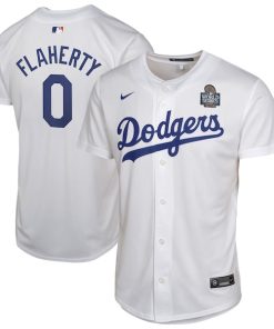 Jack Flaherty Los Angeles Dodgers Nike Youth 2024 World Series Patch Home Game Player Jersey - White