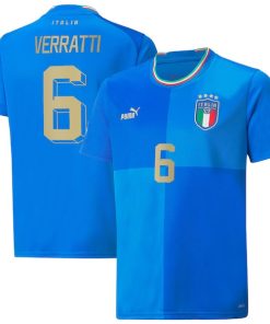 Marco Verratti Italy National Team Puma Youth 2022/23 Home Replica Player Jersey - Blue