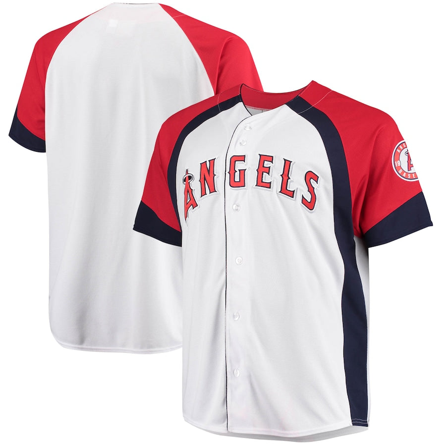 Los Angeles Angels Big & Tall Colorblock Full-Snap Jersey - White/Red