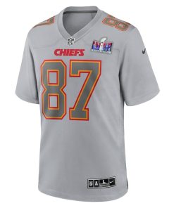 Alternative view of Travis Kelce Kansas City Chiefs Nike Super Bowl LVIII Atmosphere Fashion Game Jersey - Gray