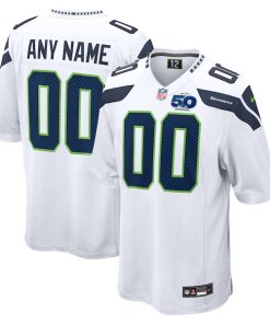 Seattle Seahawks Nike 50th Season Away Custom Game Jersey - White