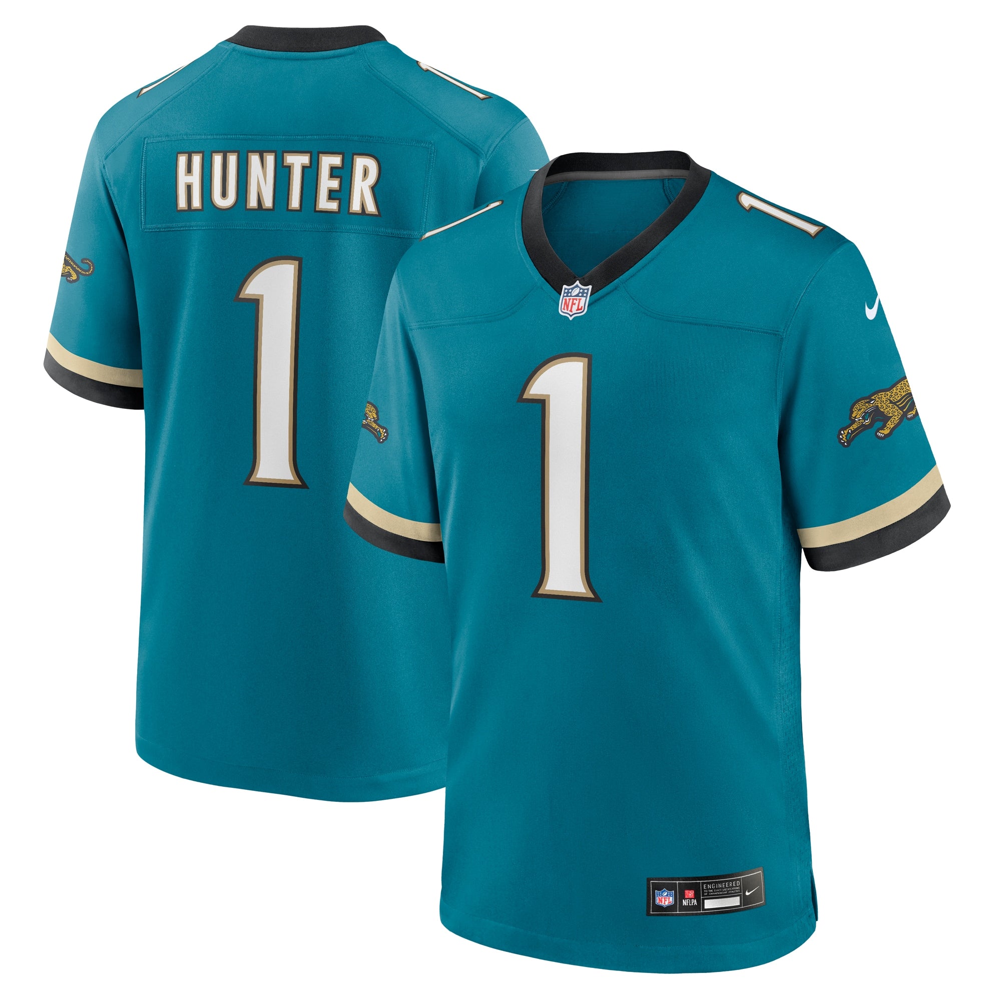 Travis Hunter Jacksonville Jaguars Nike 2025 NFL Draft First Round Pick Game Player Jersey - White/Black/Teal - Image 6