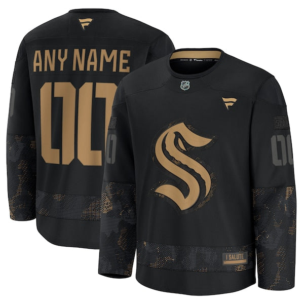 Seattle Kraken 2024 Military Appreciation Personalized Long Sleeve Practice Jersey - Black
