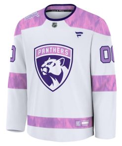 Alternative view of Florida Panthers  2024 Hockey Fights Cancer Custom Practice Jersey - White