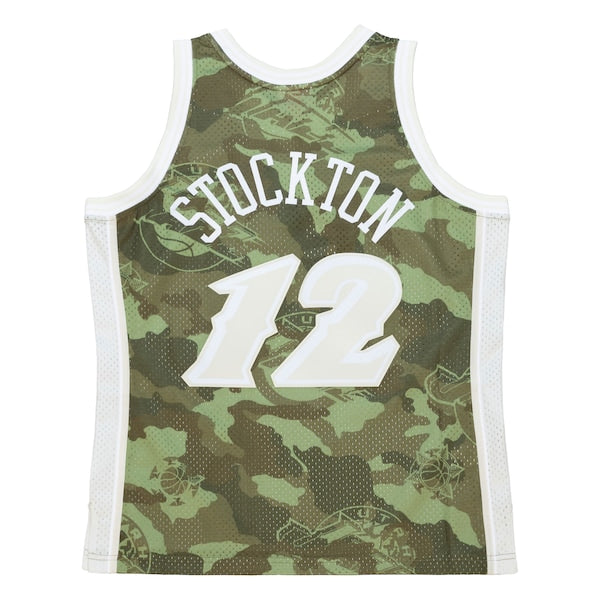 John Stockton Utah Jazz Hardwood Classics 1998/99 Ghost Green Swingman Jersey - Camo - Image 3
