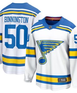 Alternative view of Jordan Binnington St. Louis Blues  Away Breakaway Player Jersey - White/Royal/Blue