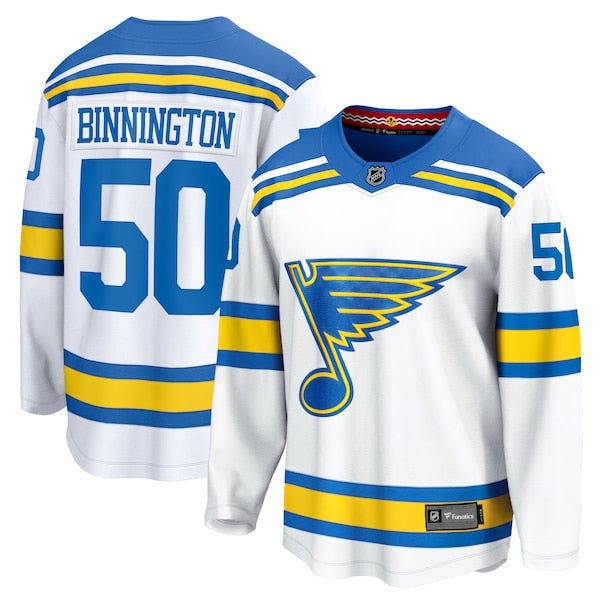 Jordan Binnington St. Louis Blues Away Breakaway Player Jersey - White/Royal/Blue - Image 2