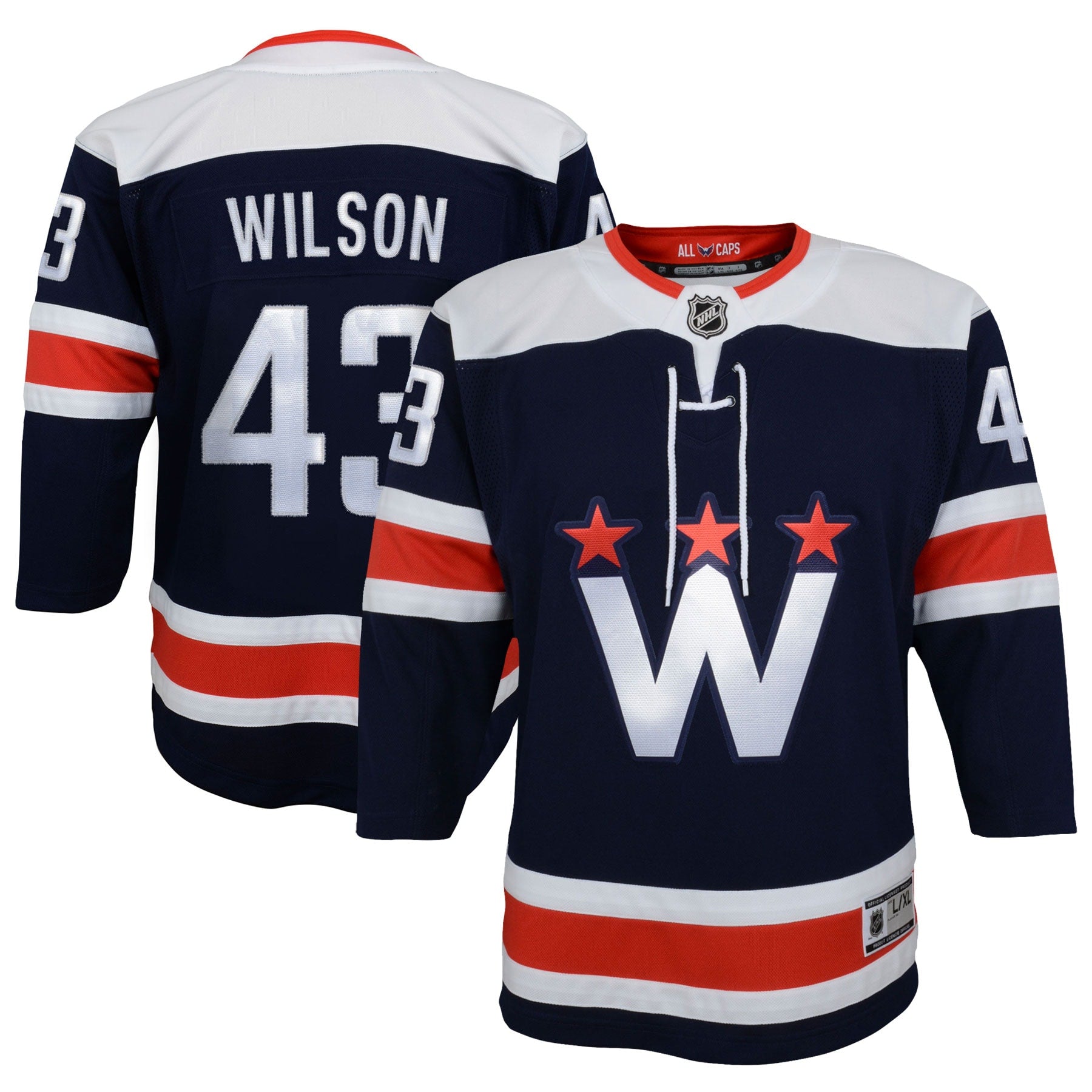 Tom Wilson Washington Capitals Youth Alternate 50th Anniversary Premier Player Jersey - Black/Red/Navy - Image 8