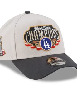 Los Angeles Dodgers New Era 2025 World Series Champions Locker Room A-Frame 9FORTY Adjustable Hat - Cream/Charcoal