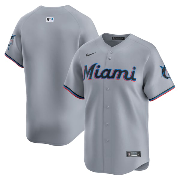 Miami Marlins Nike Road Limited Jersey?ยจC Gray