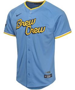 Alternative view of Jackson Chourio Milwaukee Brewers Nike Youth City Connect Limited Player Jersey - Powder Blue