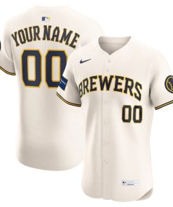 Milwaukee Brewers Nike Home Elite Sponsor Patch Custom Jersey - Cream
