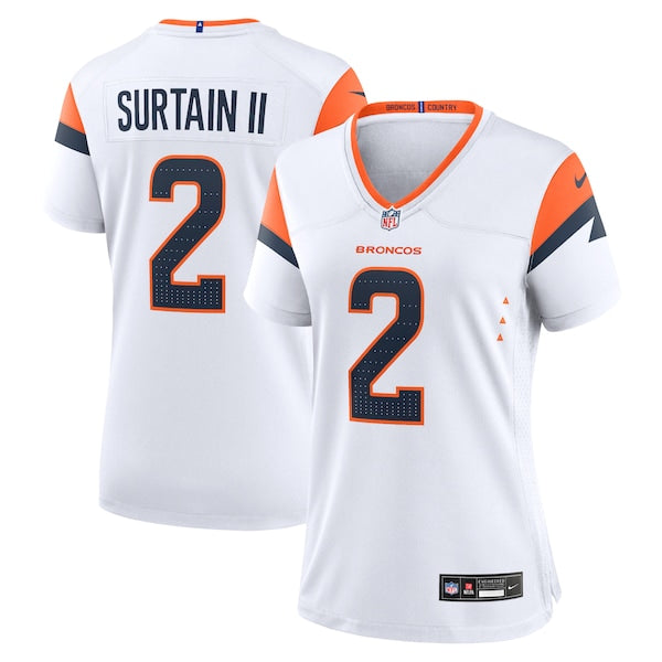 Patrick Surtain II Denver Broncos Nike Women's Game Jersey - White/Navy/Orange - Image 2