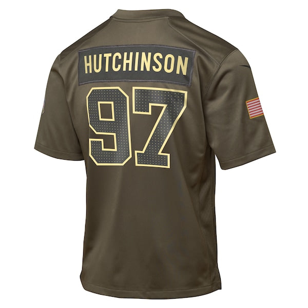 Aidan Hutchinson Detroit Lions Nike Youth 2025 Salute to Service Game Jersey - Olive - Image 3