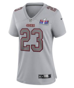 Alternative view of Christian McCaffrey San Francisco 49ers Nike Women's Super Bowl LVIII Atmosphere Fashion Game Jersey - Gray