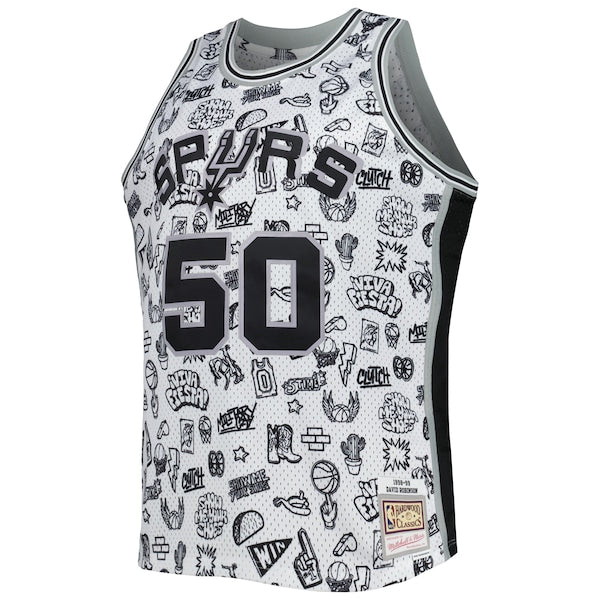 David Robinson San Antonio Spurs 1998/99 Hardwood Classics Doodle Swingman Player Jersey - White - Image 2