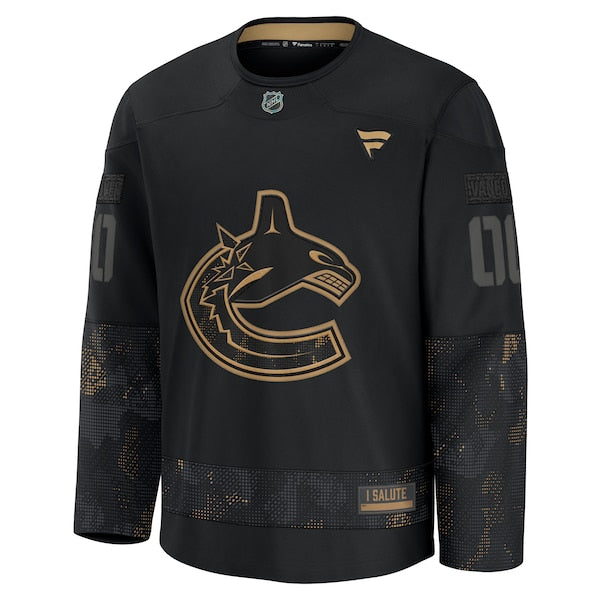 Vancouver Canucks 2024 Military Appreciation Personalized Long Sleeve Practice Jersey - Black - Image 2