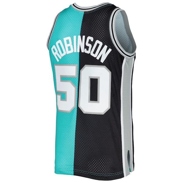 David Robinson San Antonio Spurs Hardwood Classics 1998/99 Split Swingman Jersey - Black/Teal - Image 3