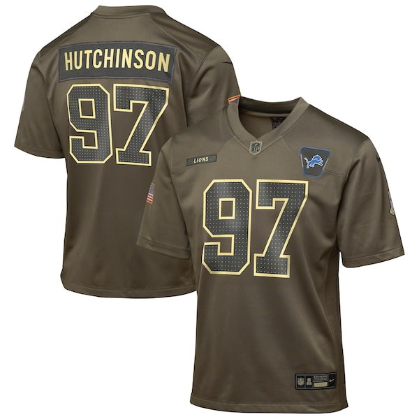Aidan Hutchinson Detroit Lions Nike Youth 2025 Salute to Service Game Jersey - Olive